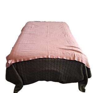 Vintage All Pure Wool Blanket Pink 72 x 90 Satin Trim England Mid Century Read